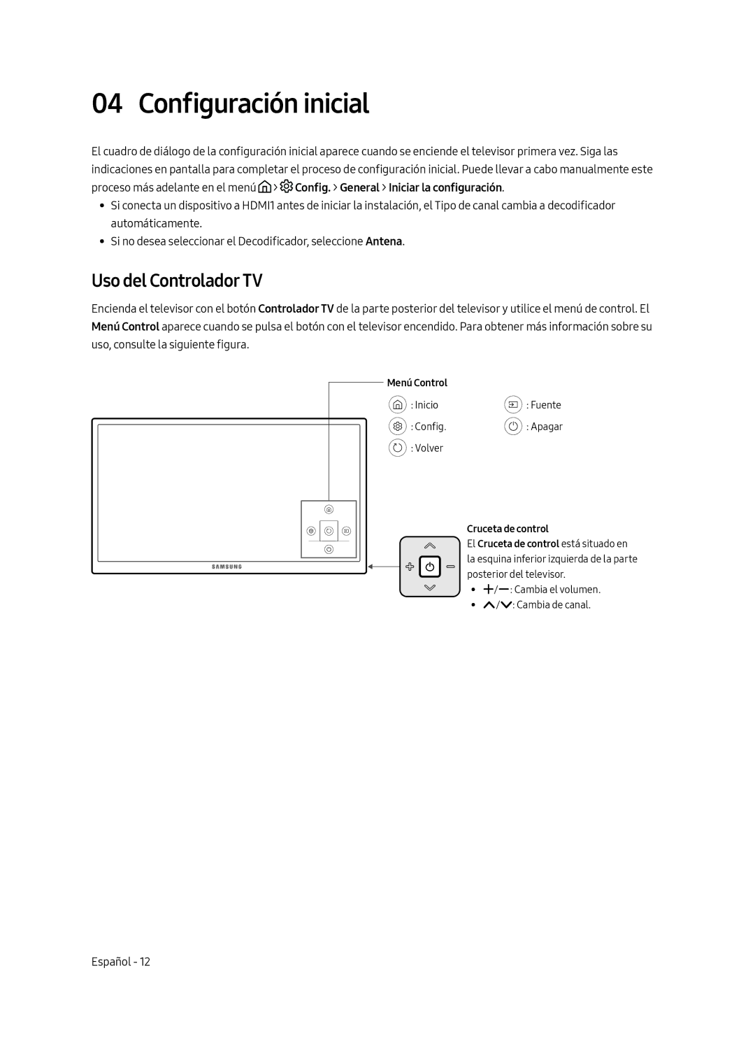 Samsung UE55MU6225KXXC, UE65MU6225KXXC, UE49MU6225KXXC manual Configuración inicial, Uso del Controlador TV 