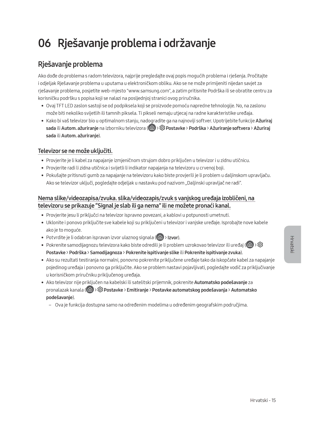 Samsung UE40MU6442UXXH, UE65MU6442UXXH manual 06 Rješavanje problema i održavanje, Televizor se ne može uključiti, Izvor 