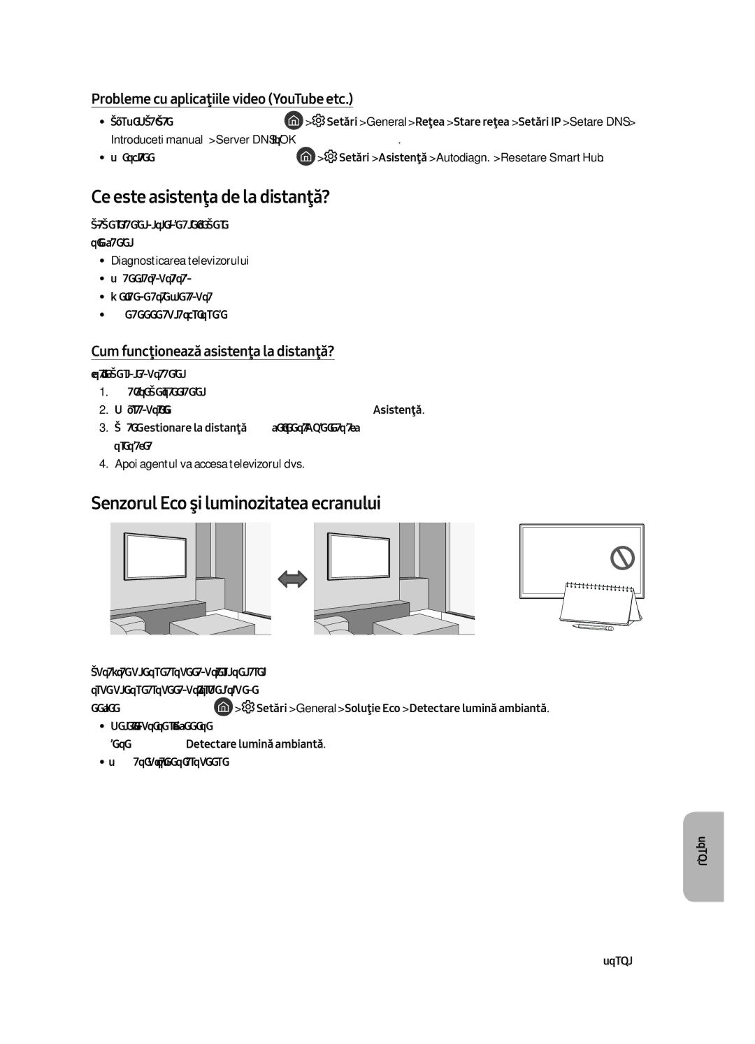 Samsung UE40MU6452UXXH, UE65MU6442UXXH manual Ce este asistenţa de la distanţă?, Senzorul Eco şi luminozitatea ecranului 