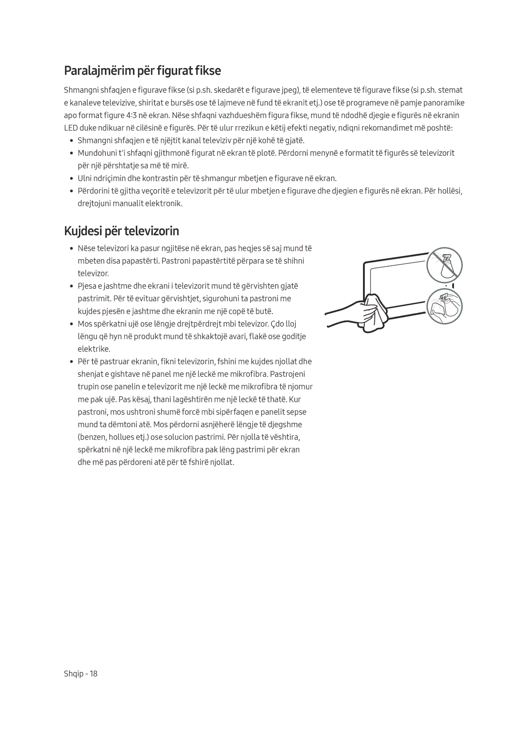 Samsung UE49MU6472UXXH, UE65MU6442UXXH, UE55MU6472UXXH manual Paralajmërim për figurat fikse, Kujdesi për televizorin 