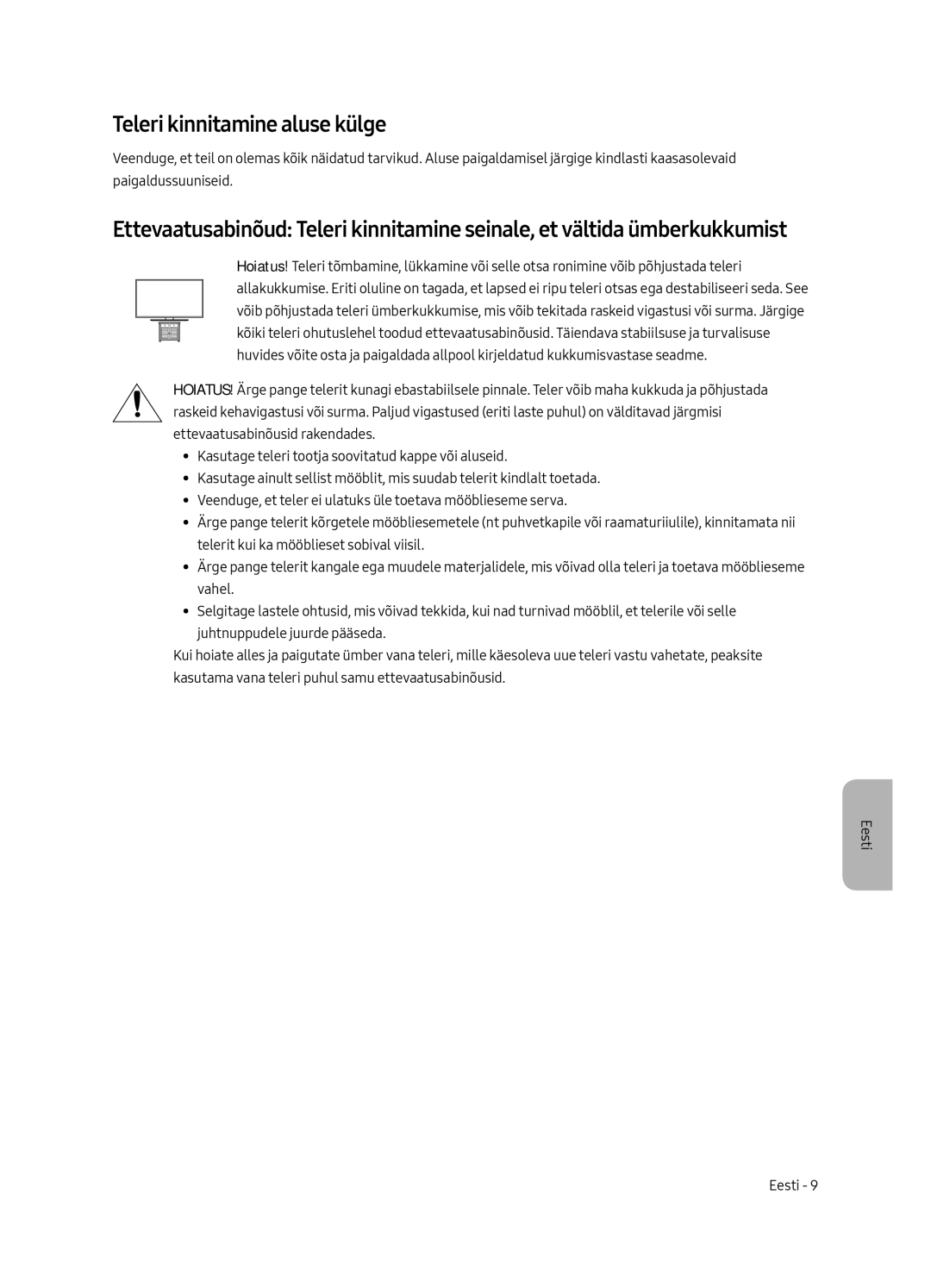 Samsung UE40MU6452UXXH, UE65MU6442UXXH, UE55MU6472UXXH, UE49MU6472UXXH, UE49MU6442UXXH manual Teleri kinnitamine aluse külge 