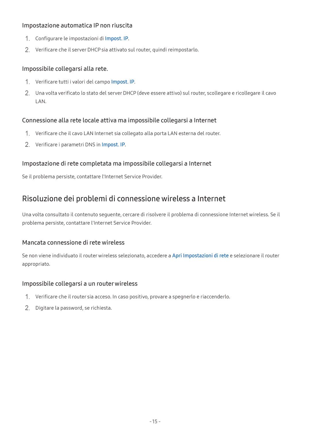 Samsung UE55MU6650SXXN manual Risoluzione dei problemi di connessione wireless a Internet, Impossibile collegarsi alla rete 