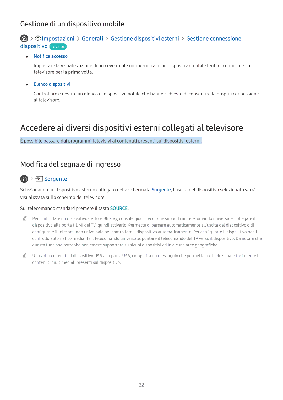 Samsung UE49MU6450SXXN manual Gestione di un dispositivo mobile, Modifica del segnale di ingresso, Notifica accesso 