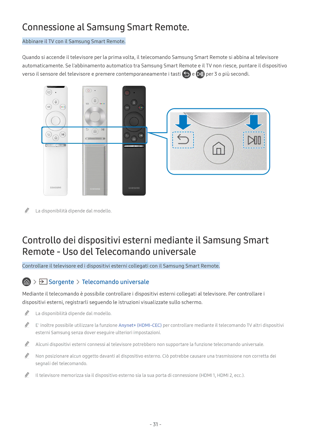 Samsung UE43MU6172UXXH, UE65MU6442UXXH, UE58MU6192UXXH Connessione al Samsung Smart Remote, Sorgente Telecomando universale 