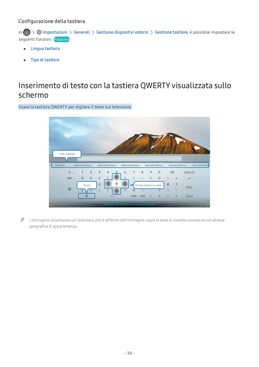 Samsung UE55MU8000LXXN, UE65MU6442UXXH manual Configurazione della tastiera, Lingua tastiera Tipo di tastiera, Impostazioni 