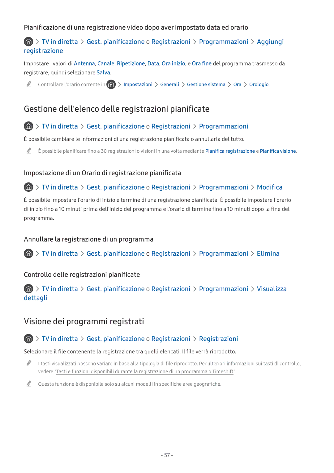 Samsung UE65MU6120KXZT manual Gestione dellelenco delle registrazioni pianificate, Visione dei programmi registrati 