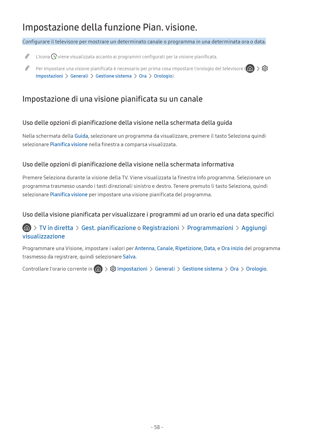 Samsung UE55MU6220KXZT Impostazione della funzione Pian. visione, Impostazione di una visione pianificata su un canale 