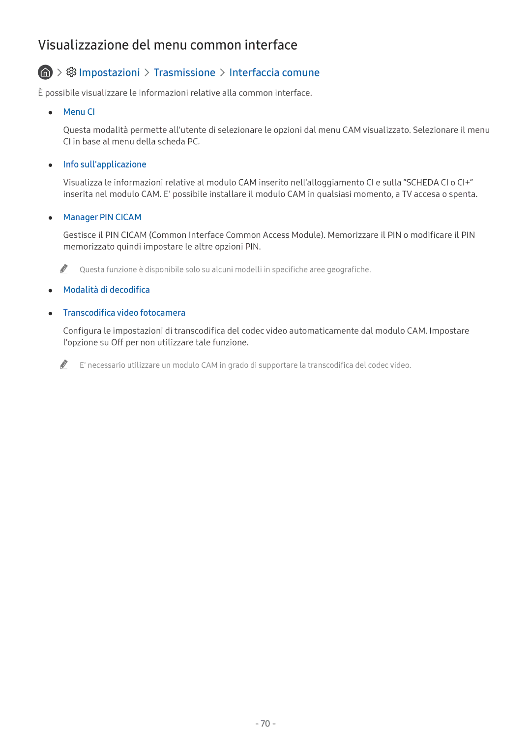 Samsung UE49MU8000TXZT manual Visualizzazione del menu common interface, Impostazioni Trasmissione Interfaccia comune 