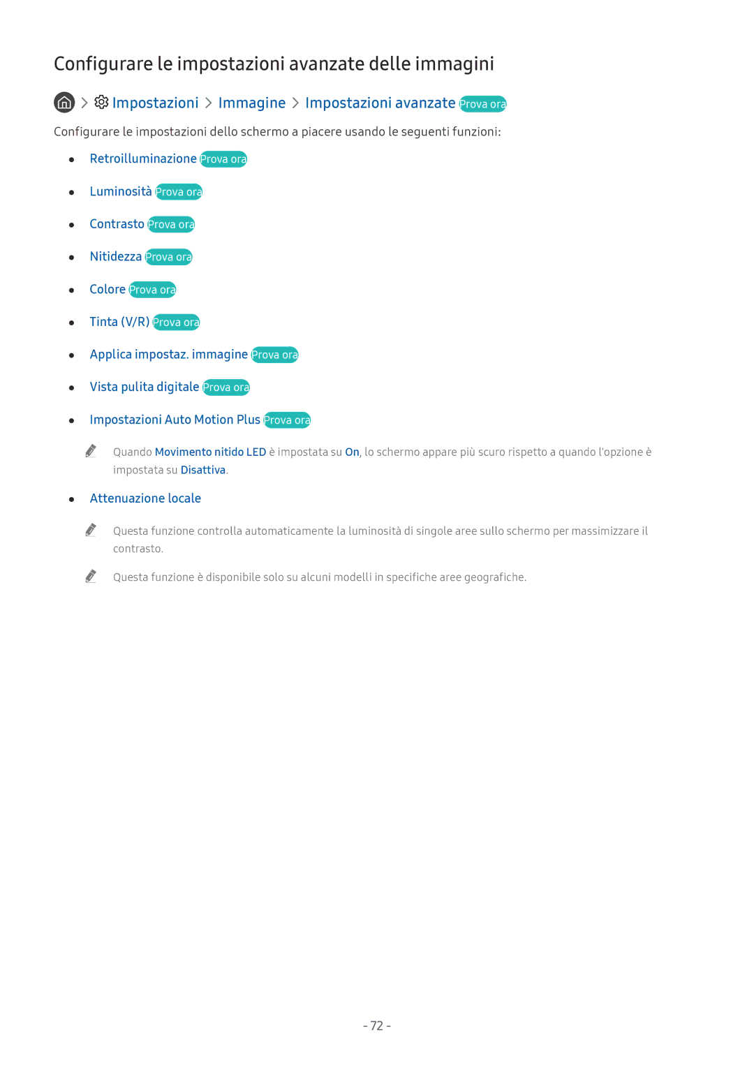 Samsung UE43LS003AUXZT, UE65MU6442UXXH manual Configurare le impostazioni avanzate delle immagini, Attenuazione locale 