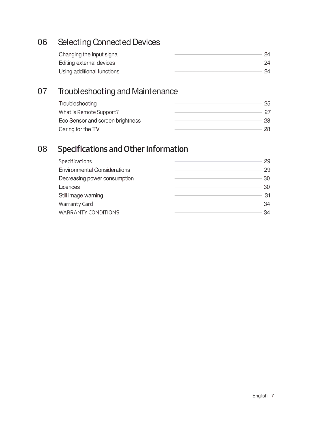 Samsung UE40MU6470UXXU Selecting Connected Devices, Troubleshooting and Maintenance, Specifications and Other Information 