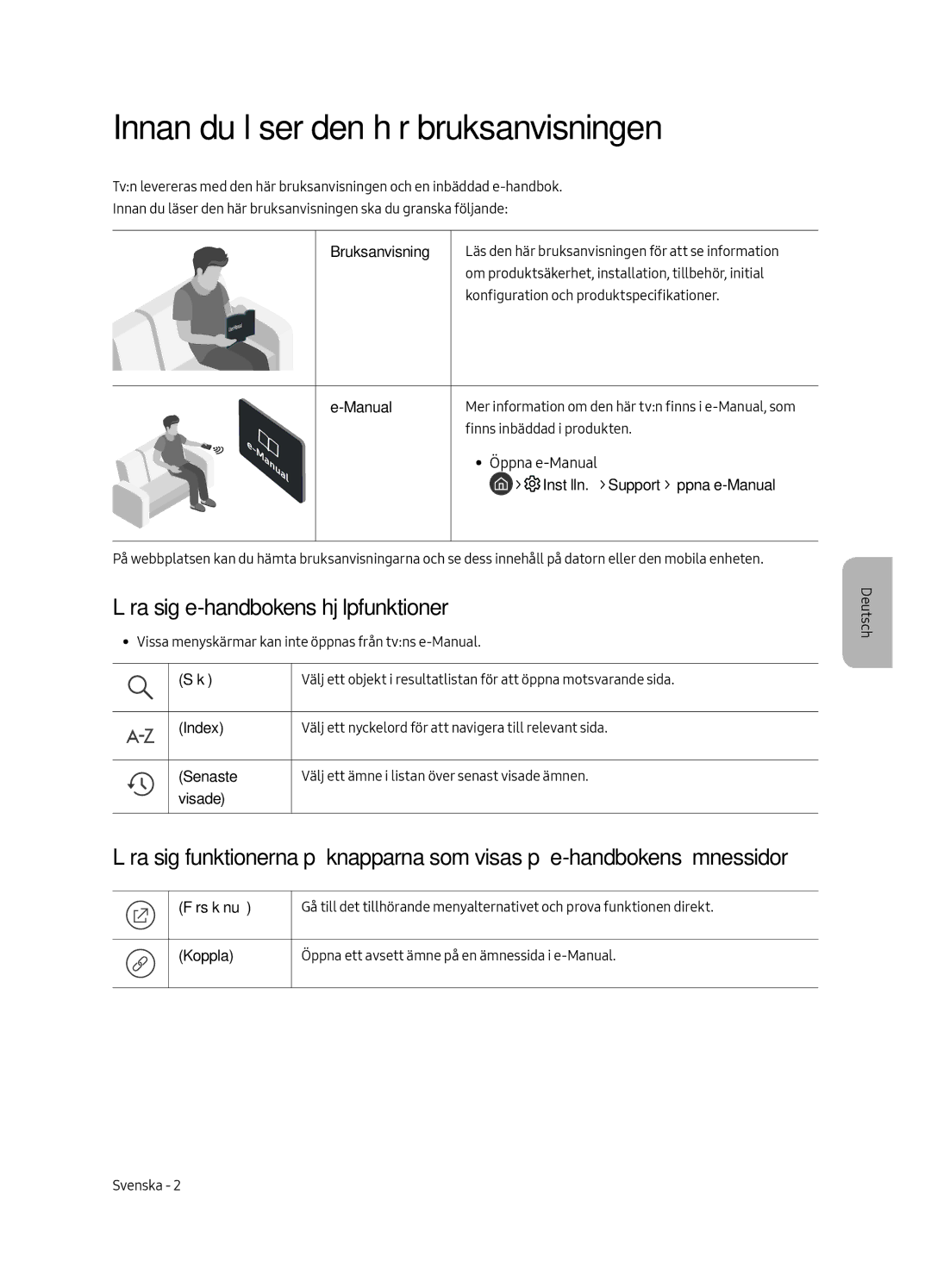 Samsung UE55MU6505UXXC, UE65MU6505UXXC manual Innan du läser den här bruksanvisningen, Lära sig e-handbokens hjälpfunktioner 