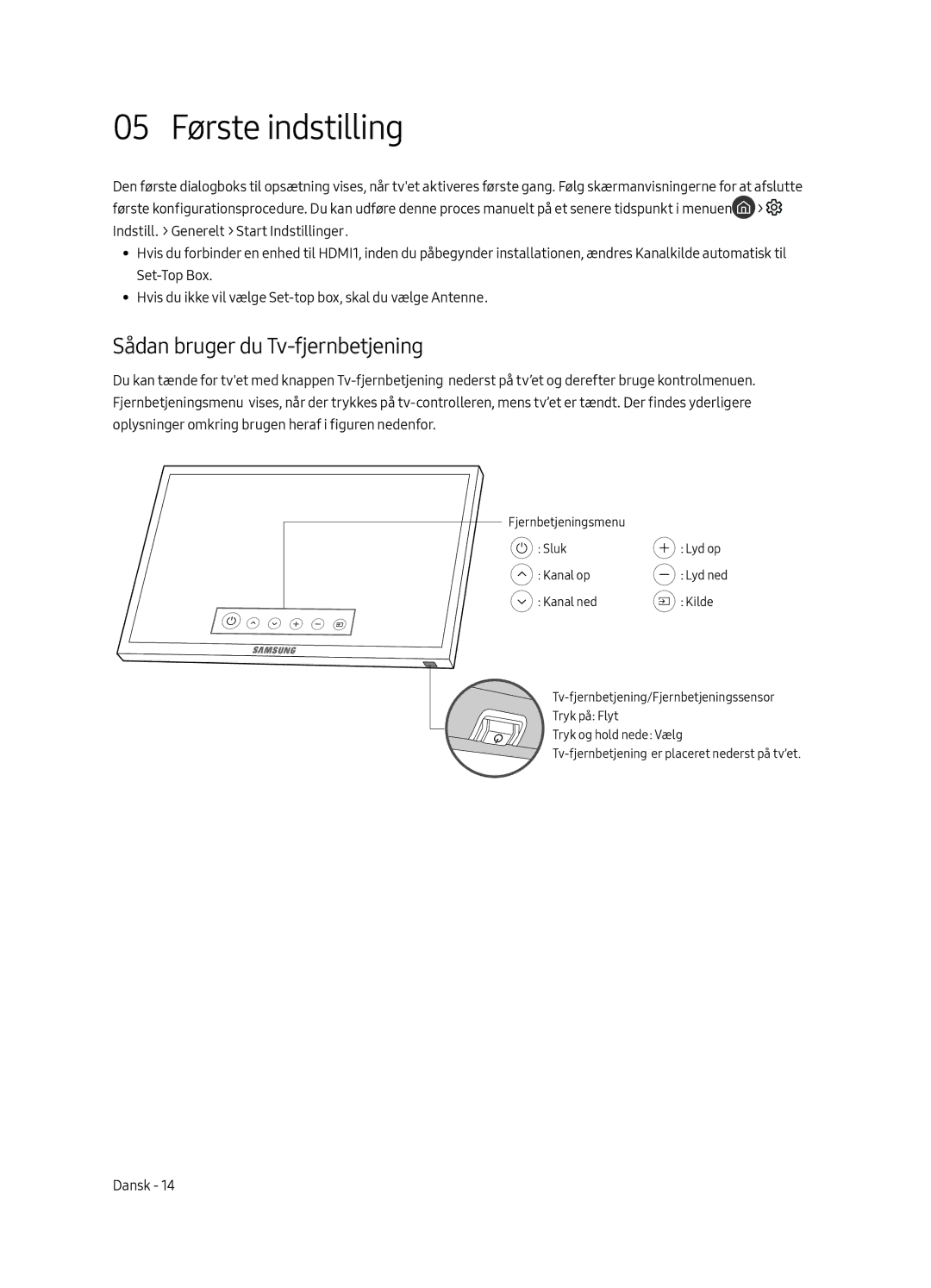 Samsung UE49MU6505UXXC, UE65MU6505UXXC, UE55MU6505UXXC manual 05 Første indstilling, Sådan bruger du Tv-fjernbetjening 