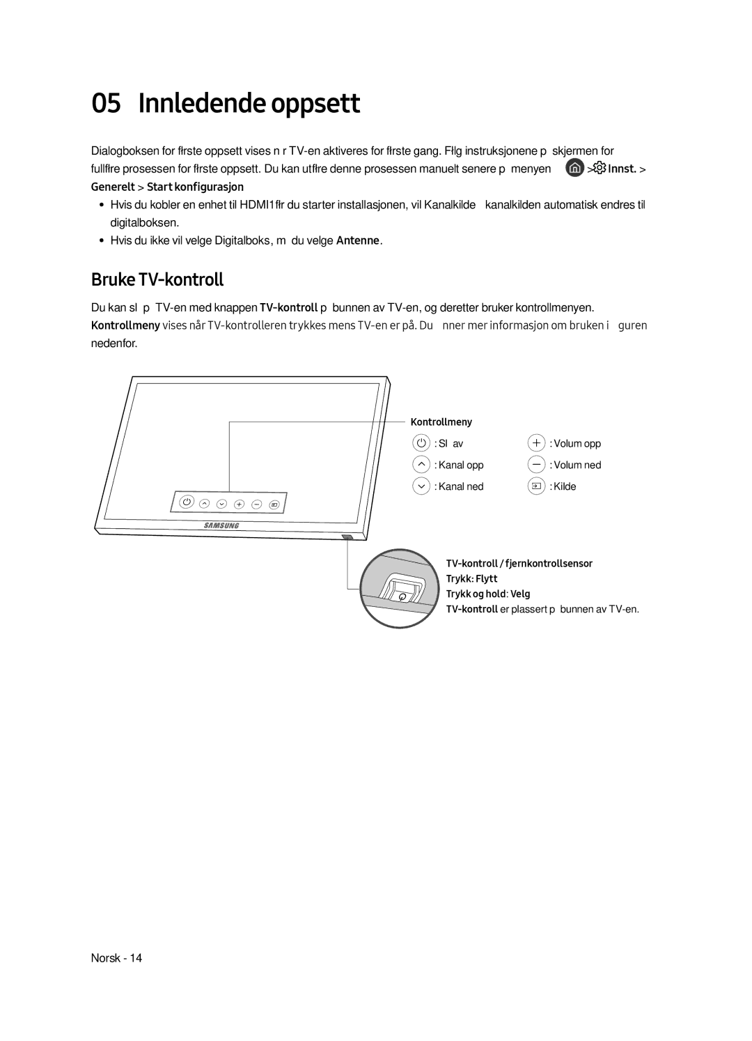 Samsung UE65MU6505UXXC, UE55MU6505UXXC, UE49MU6505UXXC manual Innledende oppsett, Bruke TV-kontroll 