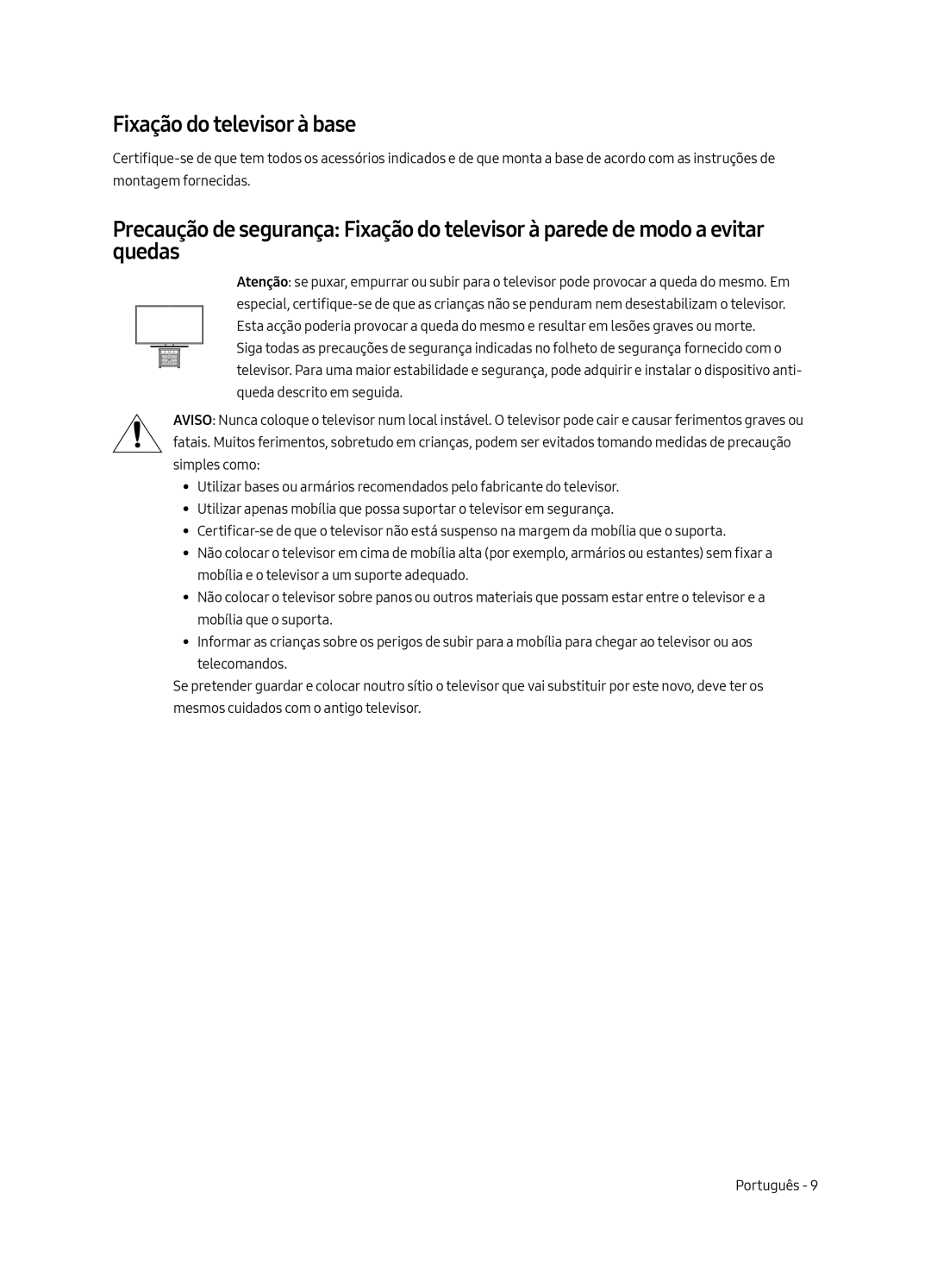 Samsung UE65MU6505UXXC, UE55MU6505UXXC, UE49MU6505UXXC manual Fixação do televisor à base 