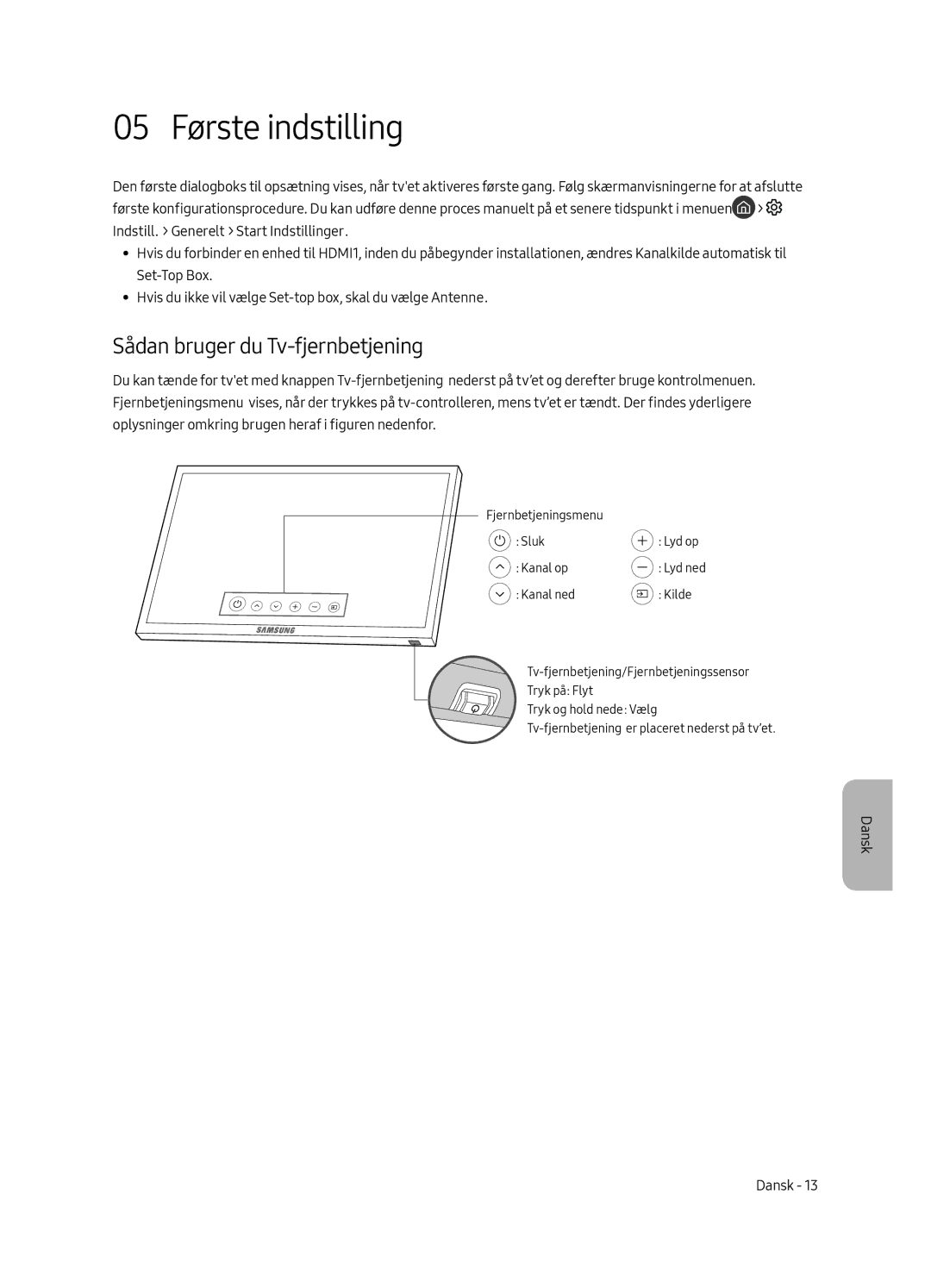 Samsung UE55MU7075TXXC, UE65MU7045TXXC, UE65MU7055TXXC manual 05 Første indstilling, Sådan bruger du Tv-fjernbetjening 