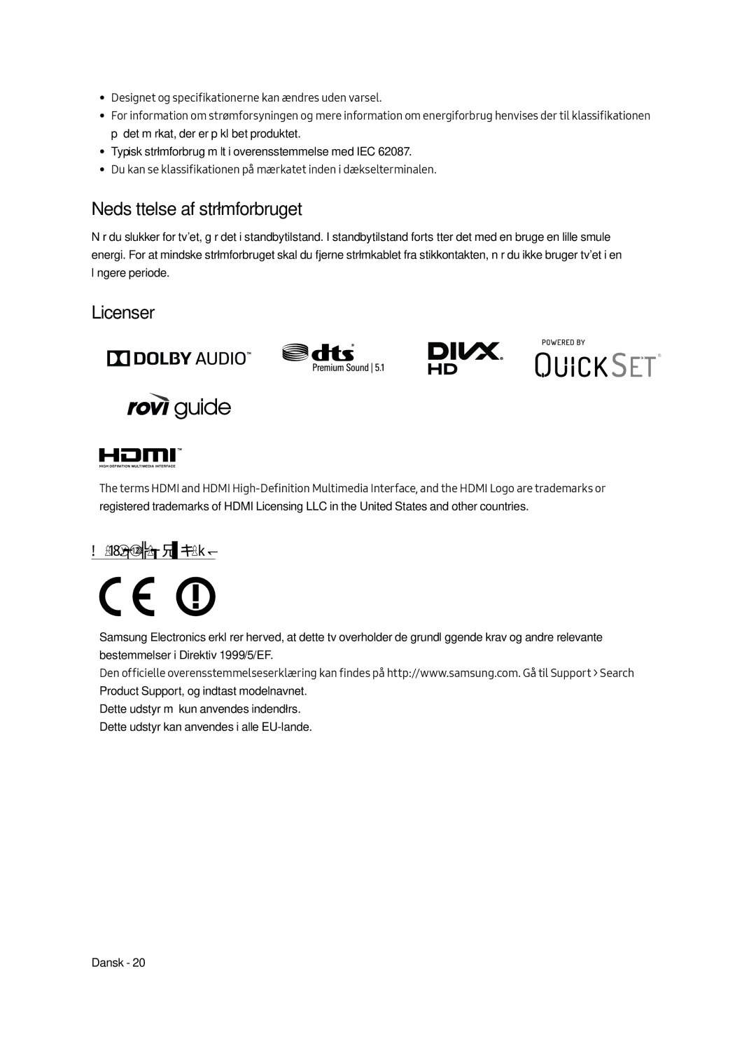 Samsung UE55MU7055TXXC, UE65MU7045TXXC, UE65MU7055TXXC, UE55MU7045TXXC manual Nedsættelse af strømforbruget, Anbefaling kun EU 