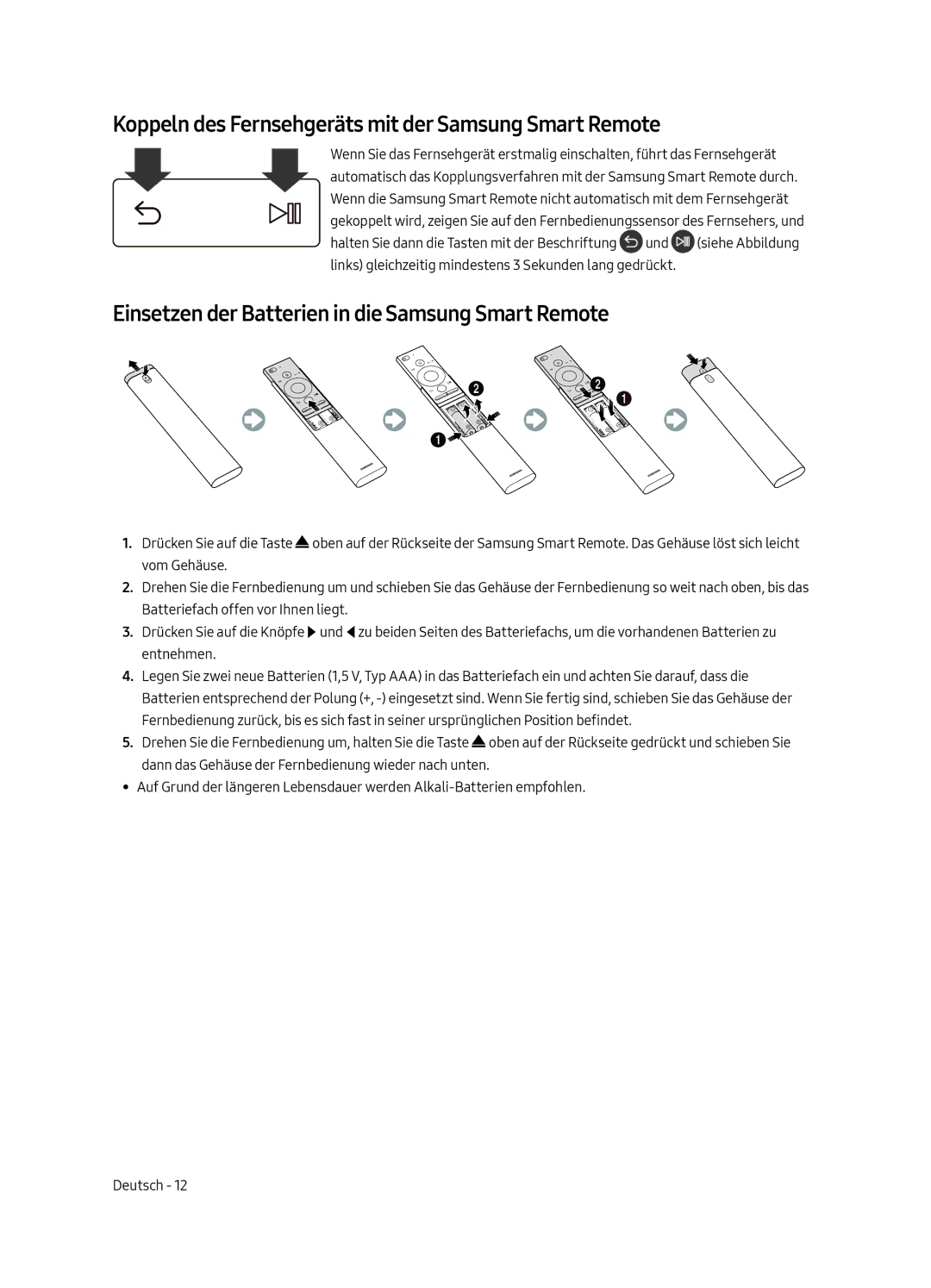 Samsung UE55MU7045TXXC, UE65MU7045TXXC, UE65MU7055TXXC manual Koppeln des Fernsehgeräts mit der Samsung Smart Remote 