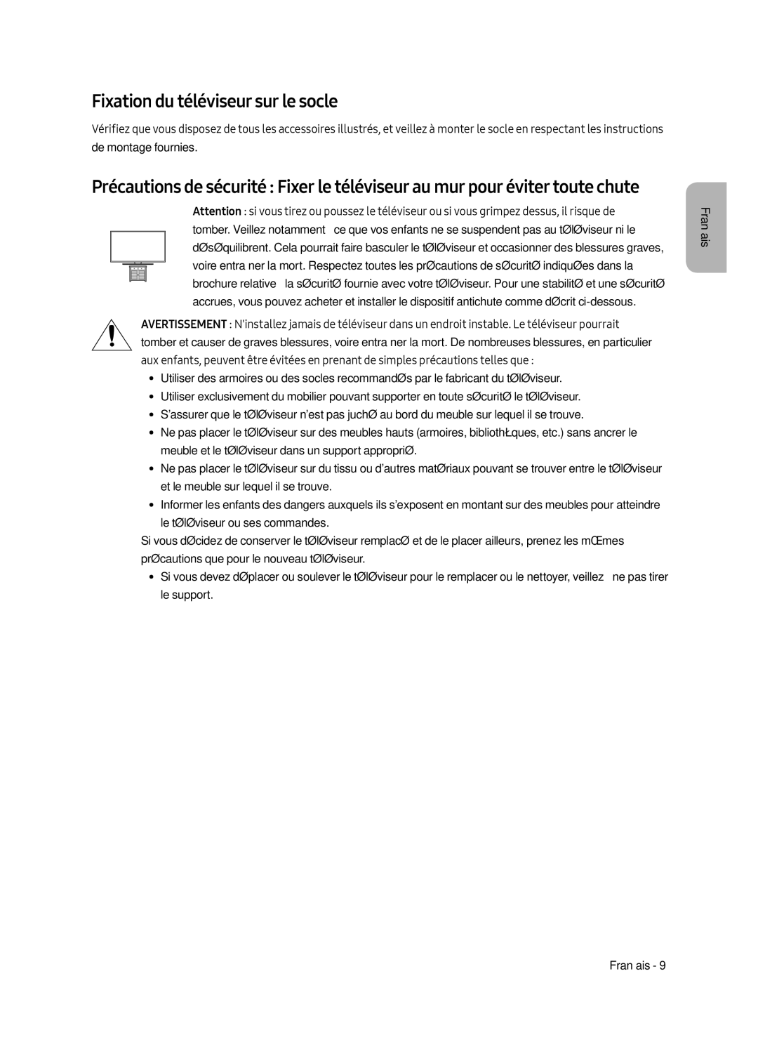 Samsung UE55MU7040LXXN, UE65MU7070LXXN, UE55MU7050LXXN, UE55MU7070LXXN, UE49MU7070LXXN Fixation du téléviseur sur le socle 