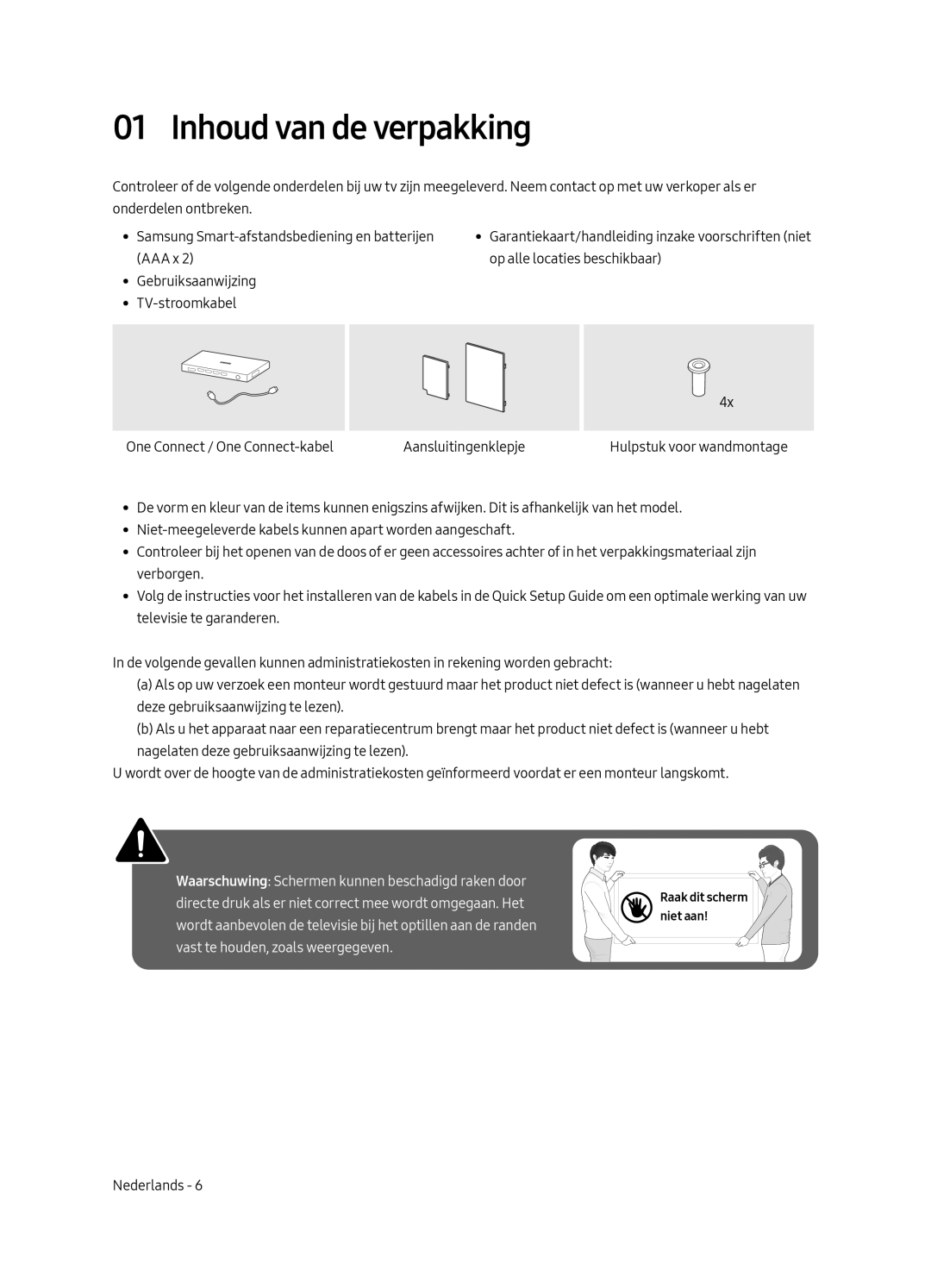 Samsung UE55MU7070LXXN, UE65MU7070LXXN, UE55MU7050LXXN, UE55MU7040LXXN, UE49MU7070LXXN manual Inhoud van de verpakking 