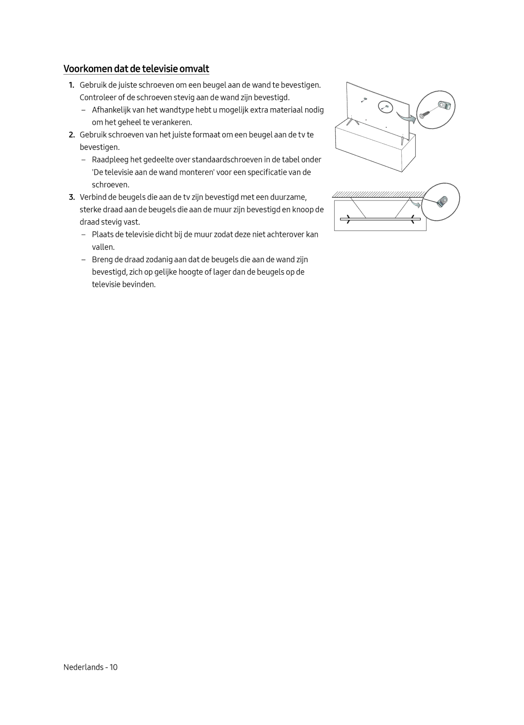 Samsung UE49MU7040LXXN, UE65MU7070LXXN, UE55MU7050LXXN, UE55MU7040LXXN, UE55MU7070LXXN manual Voorkomen dat de televisie omvalt 