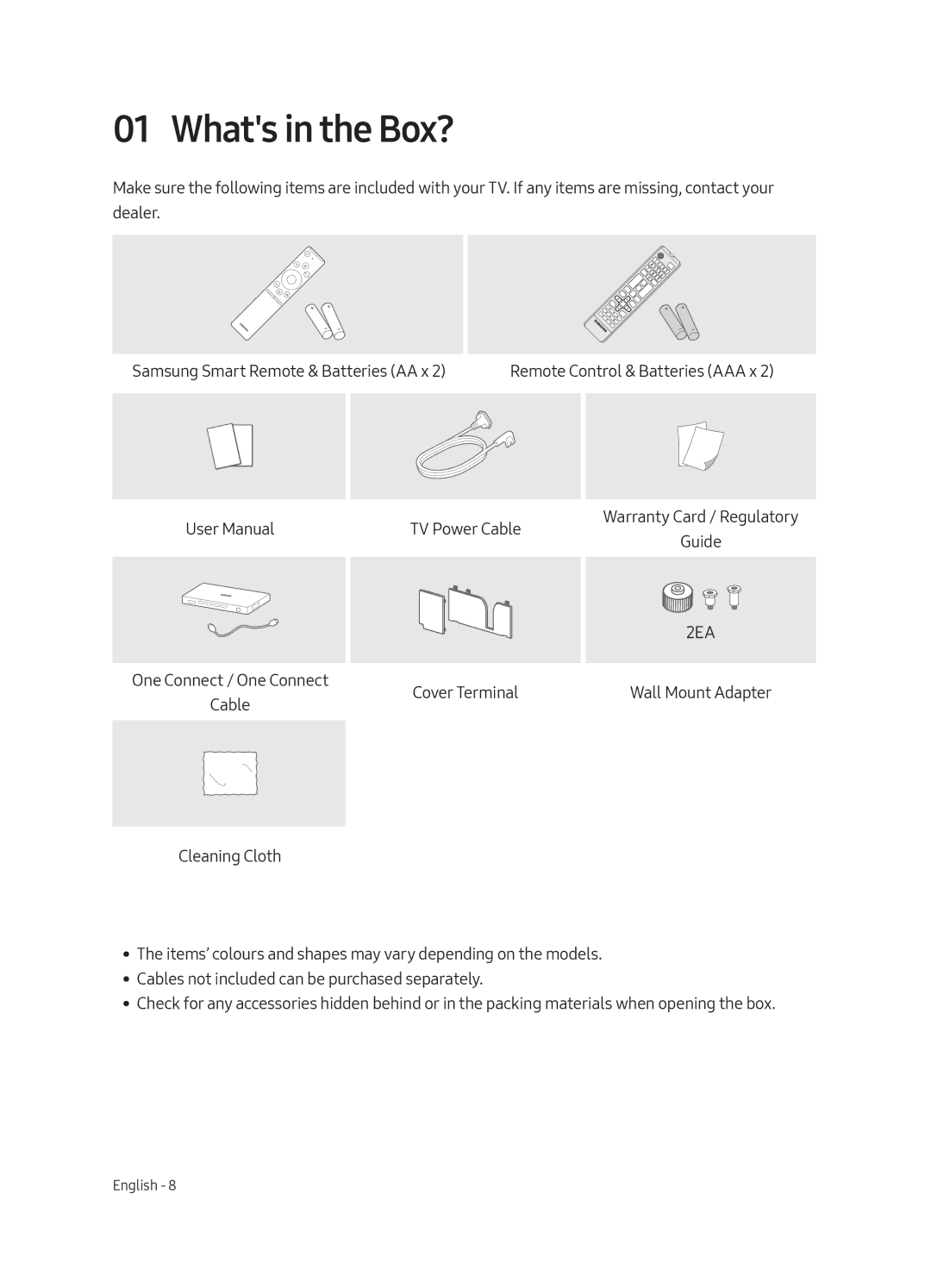 Samsung UE49MU9000TXZG, UE65MU9000TXZG, UE55MU9000TXZG, UE65MU9000TXZT, UE55MU9000TXZT, UE49MU9000TXXU Whats in the Box?, 2EA 