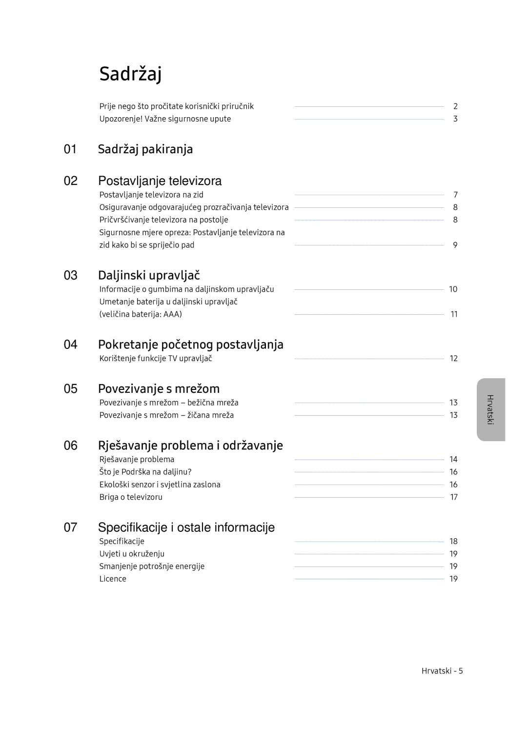 Samsung UE75NU7172UXXH, UE65NU7172UXXH, UE65NU7102KXXH, UE55NU7102KXXH manual Sadržaj 