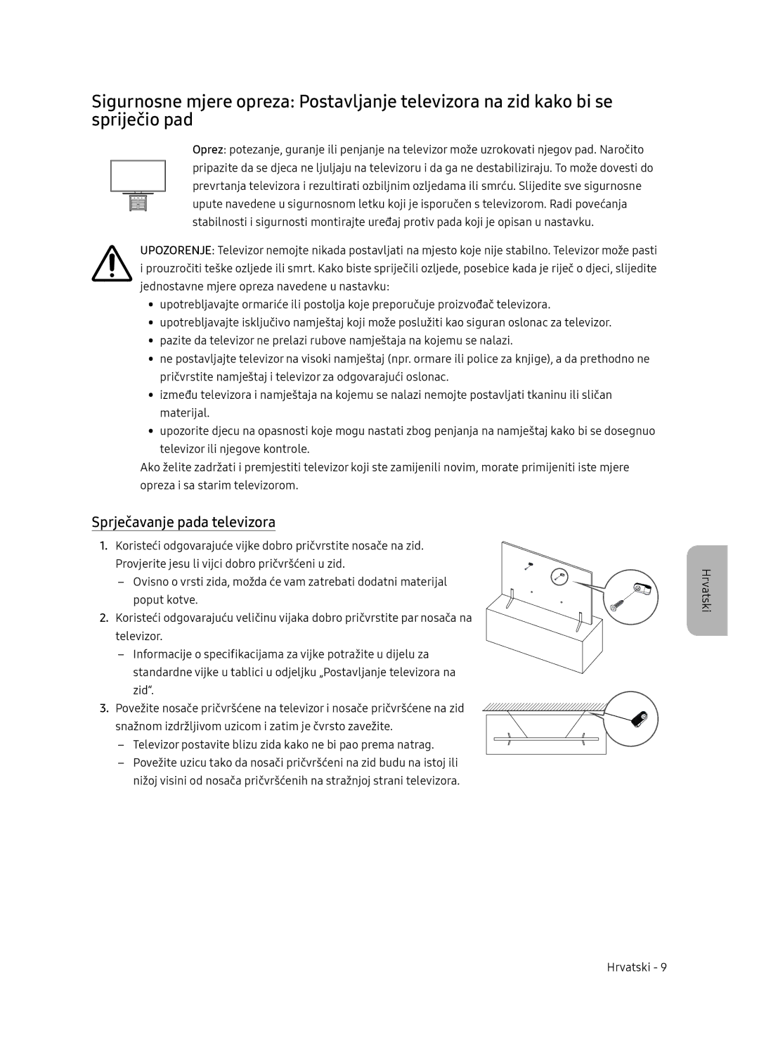 Samsung UE75NU7172UXXH, UE65NU7172UXXH, UE65NU7102KXXH, UE55NU7102KXXH manual Sprječavanje pada televizora 