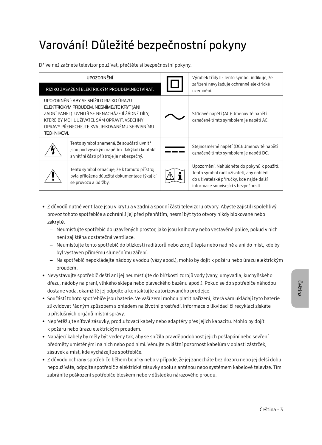 Samsung UE55NU7102KXXH, UE65NU7172UXXH, UE75NU7172UXXH, UE65NU7102KXXH Varování! Důležité bezpečnostní pokyny, Upozornění 