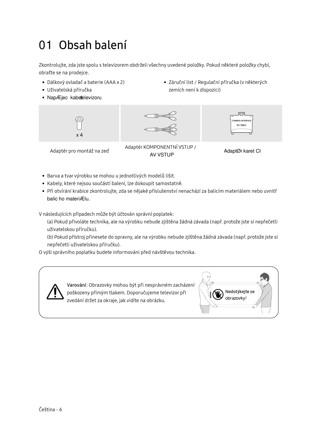 Samsung UE65NU7102KXXH, UE65NU7172UXXH, UE75NU7172UXXH, UE55NU7102KXXH manual Obsah balení 