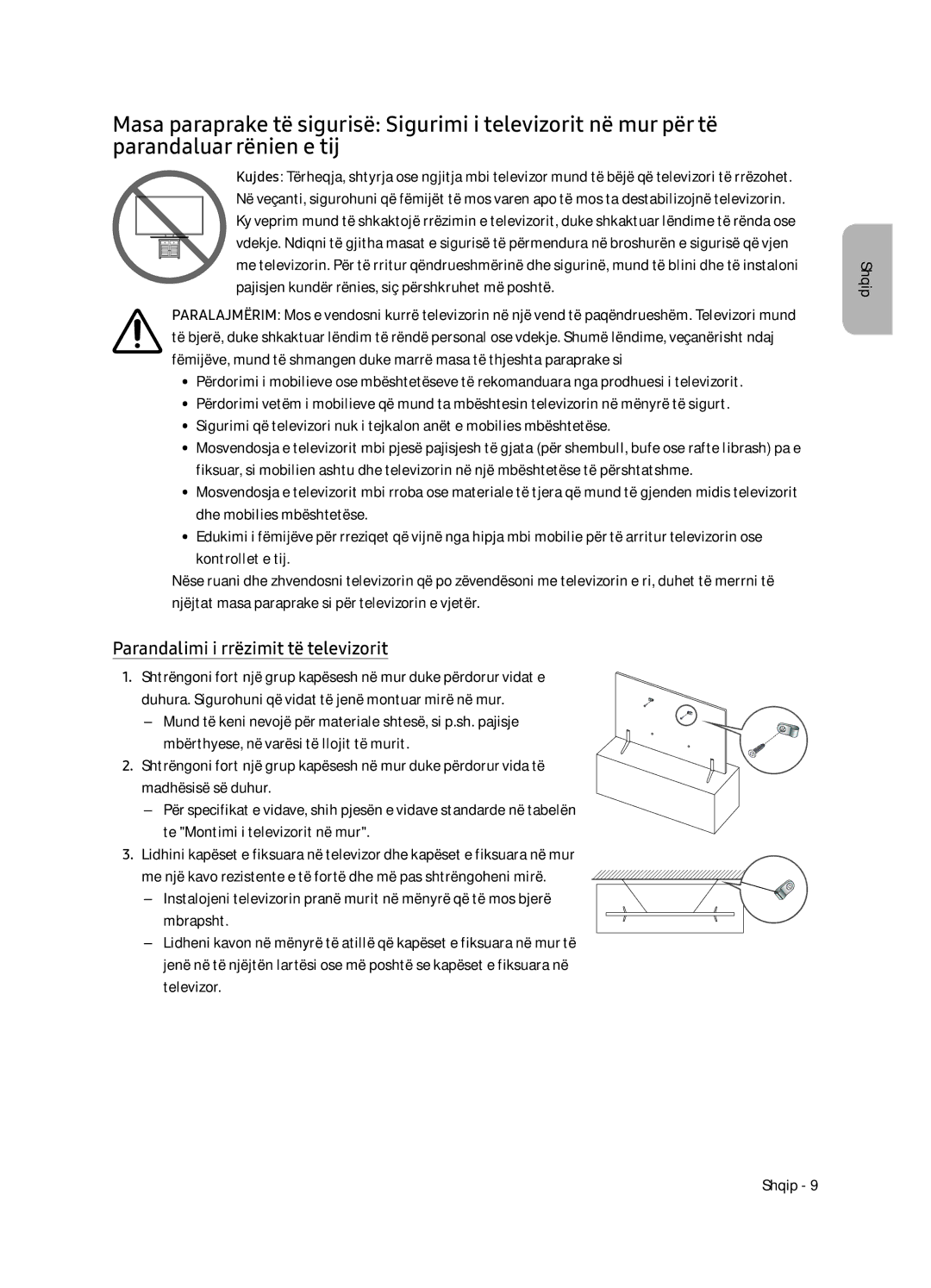 Samsung UE75NU7172UXXH, UE65NU7172UXXH, UE65NU7102KXXH, UE55NU7102KXXH manual Parandalimi i rrëzimit të televizorit 