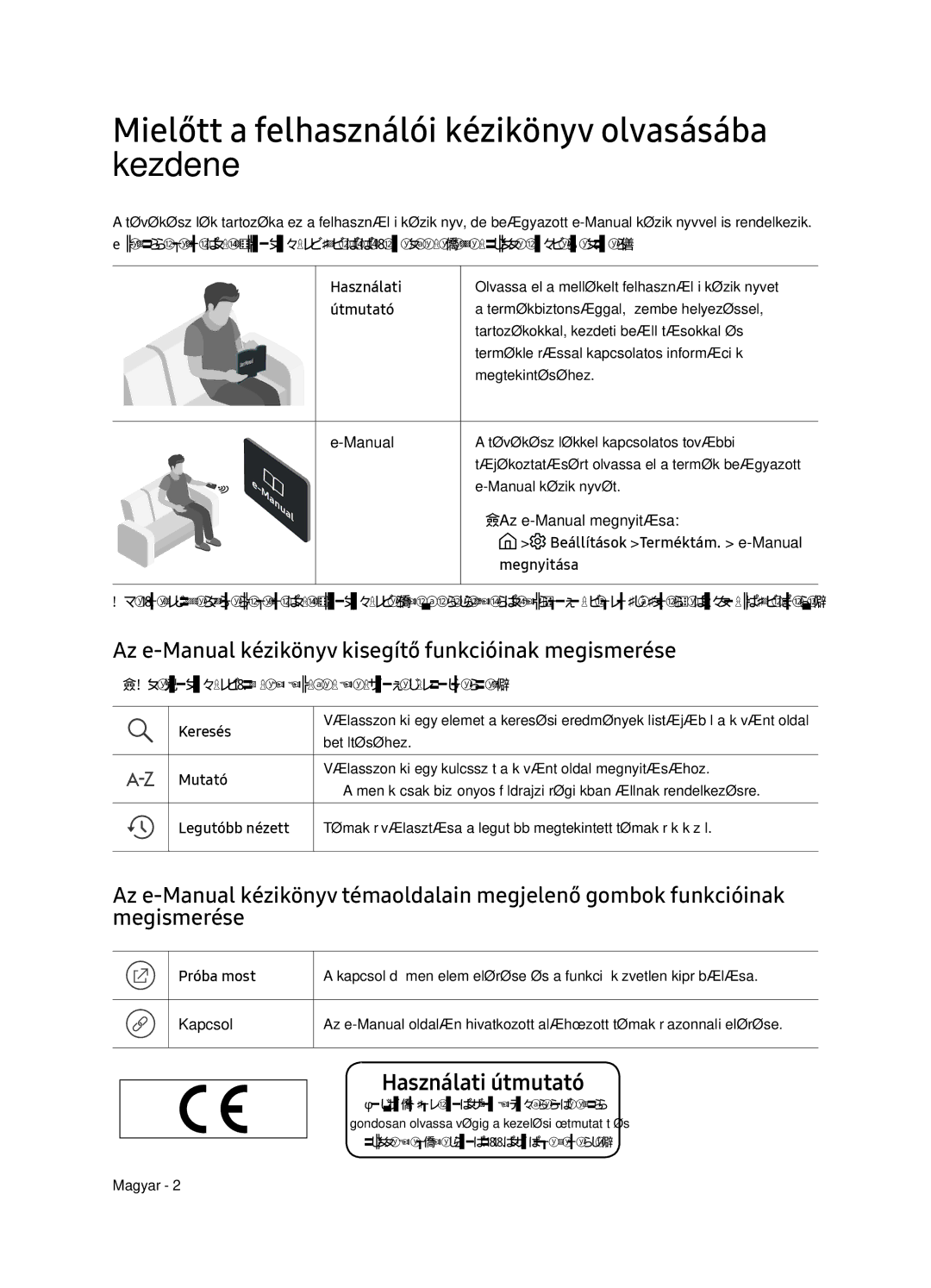 Samsung UE65NU7102KXXH, UE65NU7172UXXH manual Mielőtt a felhasználói kézikönyv olvasásába kezdene, Használati útmutató 