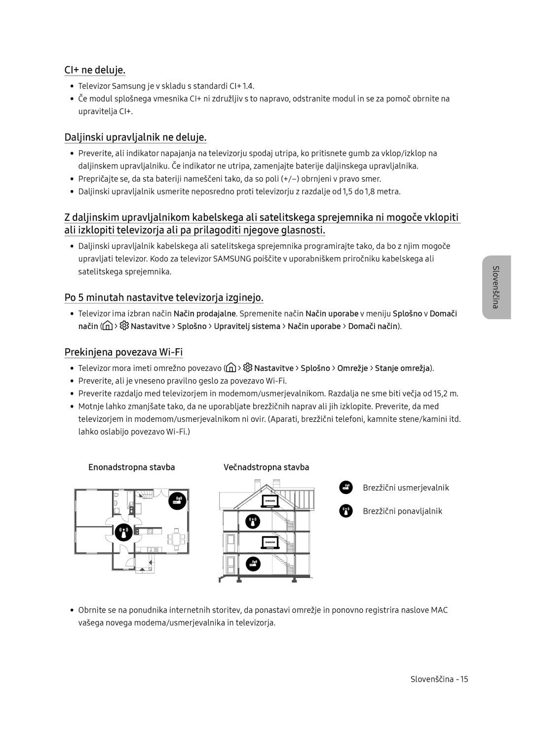 Samsung UE55NU7102KXXH manual CI+ ne deluje, Daljinski upravljalnik ne deluje, Po 5 minutah nastavitve televizorja izginejo 