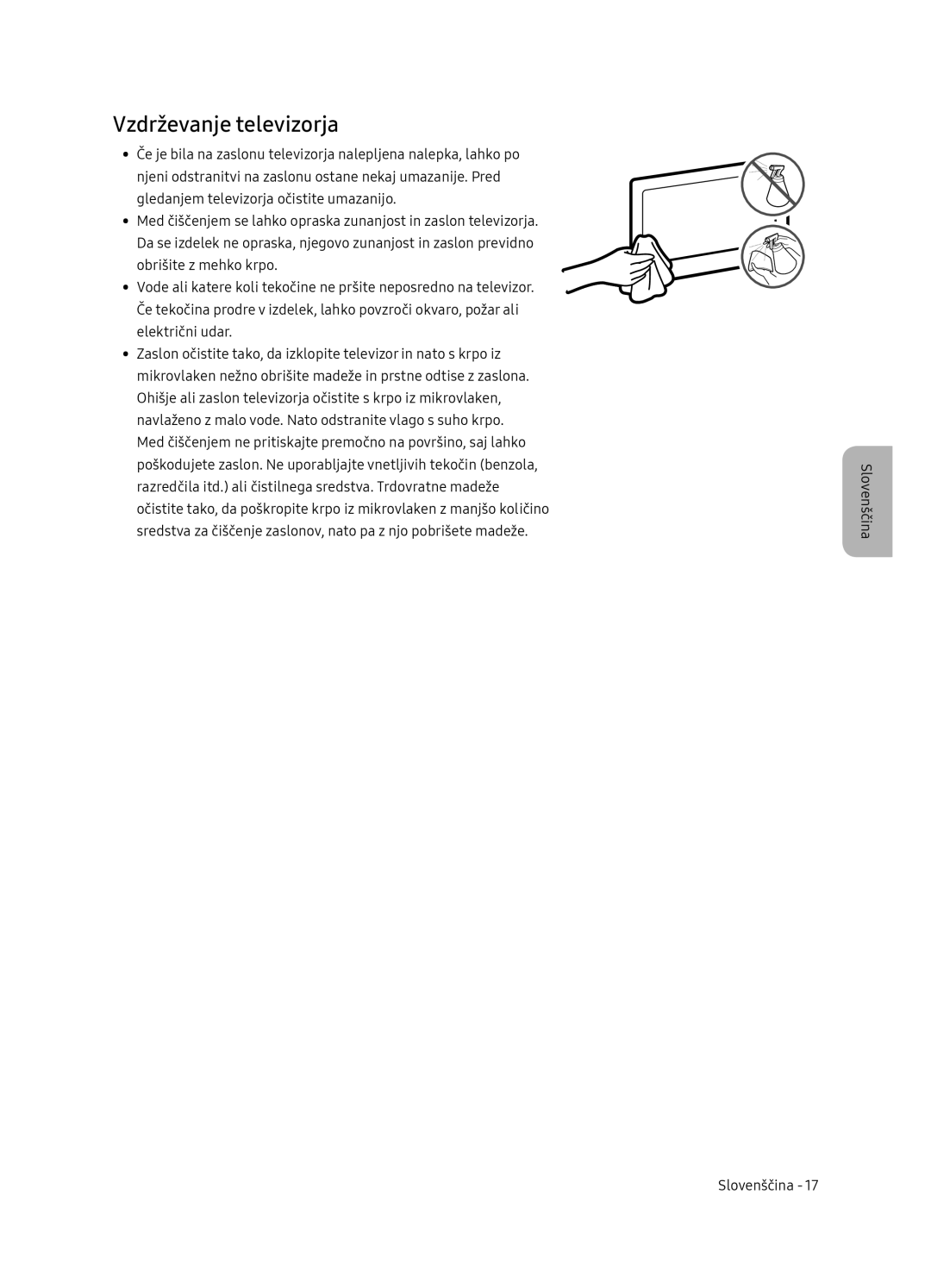 Samsung UE75NU7172UXXH, UE65NU7172UXXH, UE65NU7102KXXH, UE55NU7102KXXH manual Vzdrževanje televizorja 