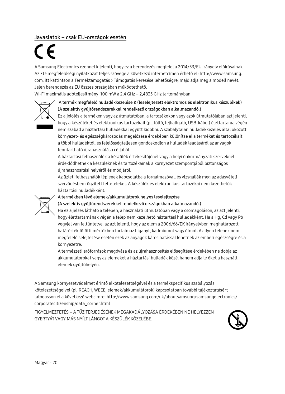 Samsung UE65NU7172UXXH, UE75NU7172UXXH, UE65NU7102KXXH, UE55NU7102KXXH manual Javaslatok csak EU-országok esetén 