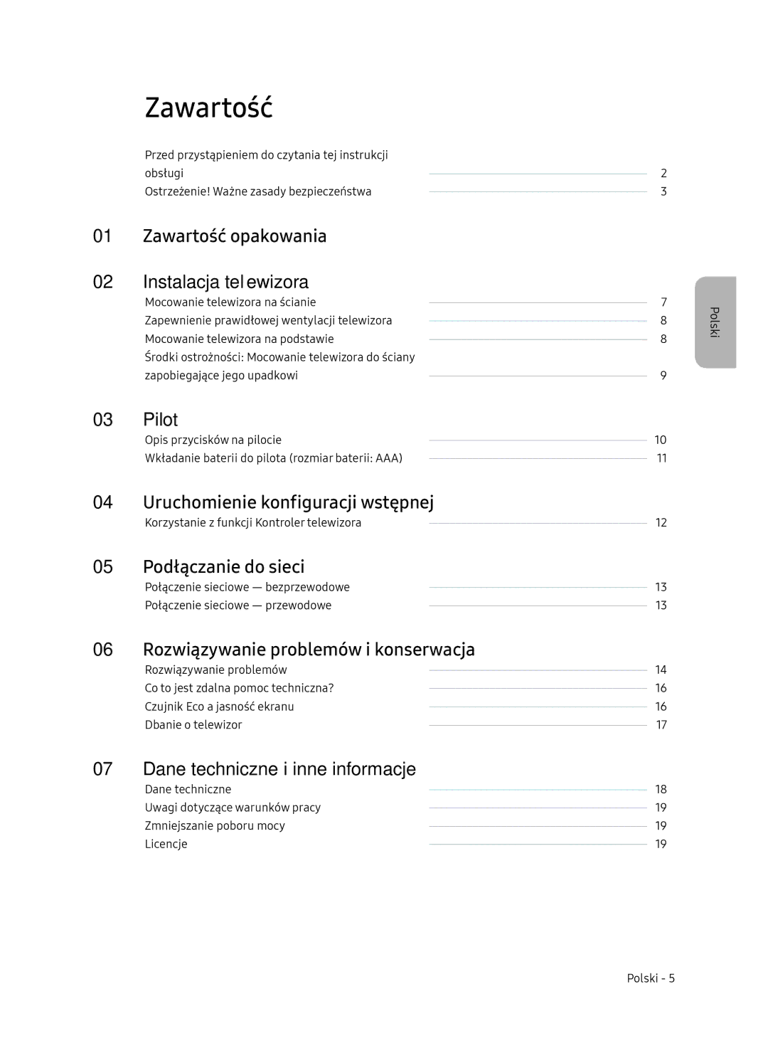 Samsung UE75NU7172UXXH, UE65NU7172UXXH, UE65NU7102KXXH, UE55NU7102KXXH manual Zawartość 