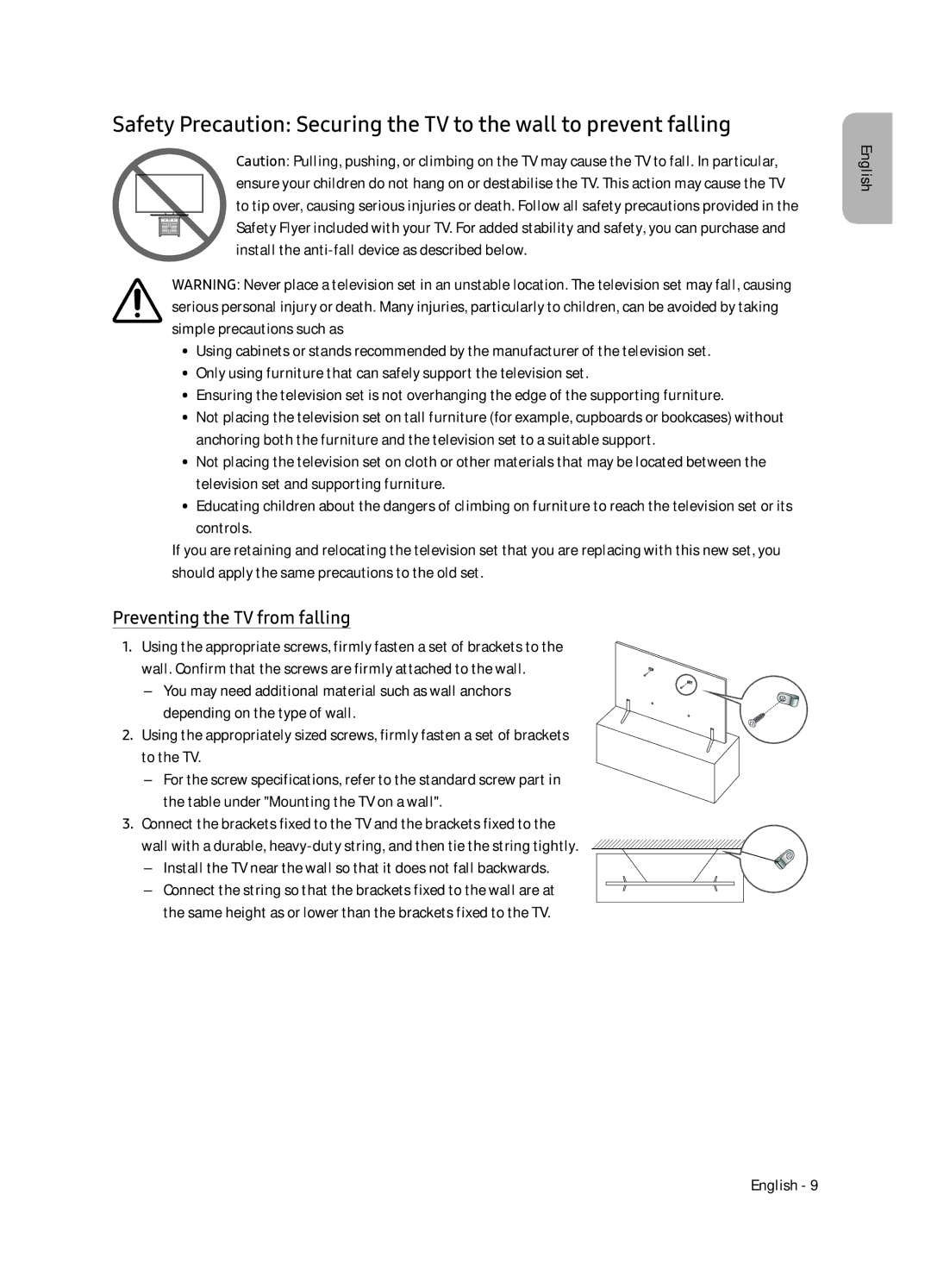 Samsung UE75NU7172UXXH, UE65NU7172UXXH, UE65NU7102KXXH, UE55NU7102KXXH manual Preventing the TV from falling 