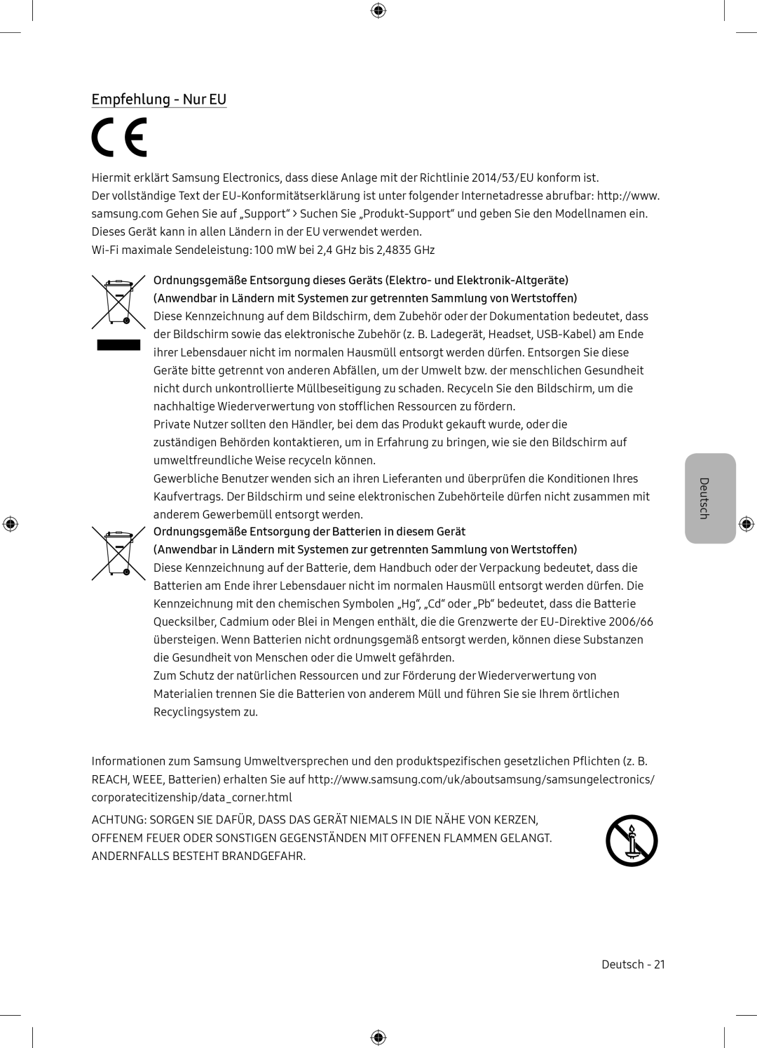 Samsung UE65NU7105KXXC, UE65NU7175UXXC manual Empfehlung Nur EU 