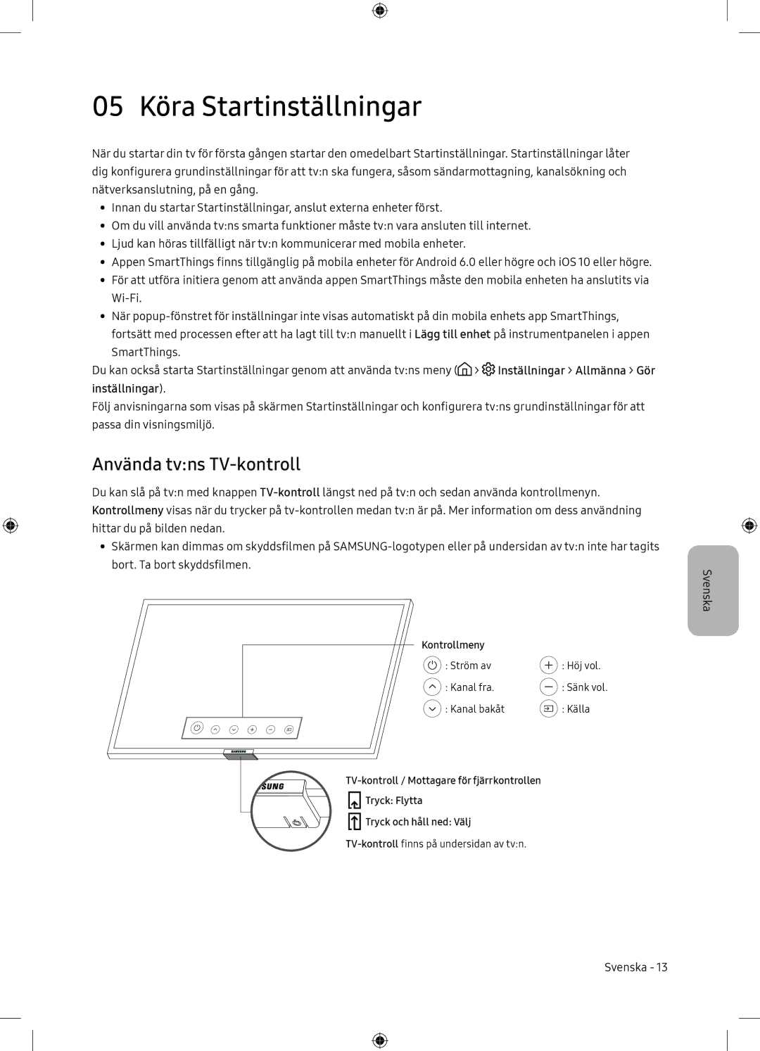 Samsung UE65NU7105KXXC, UE65NU7175UXXC manual 05 Köra Startinställningar, Använda tvns TV-kontroll 