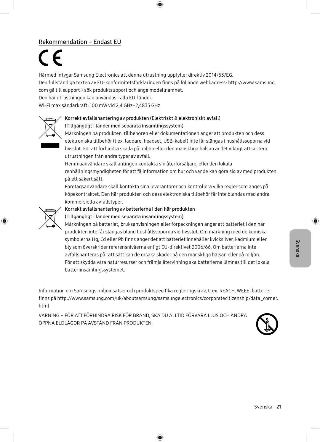 Samsung UE65NU7105KXXC, UE65NU7175UXXC manual Rekommendation Endast EU 