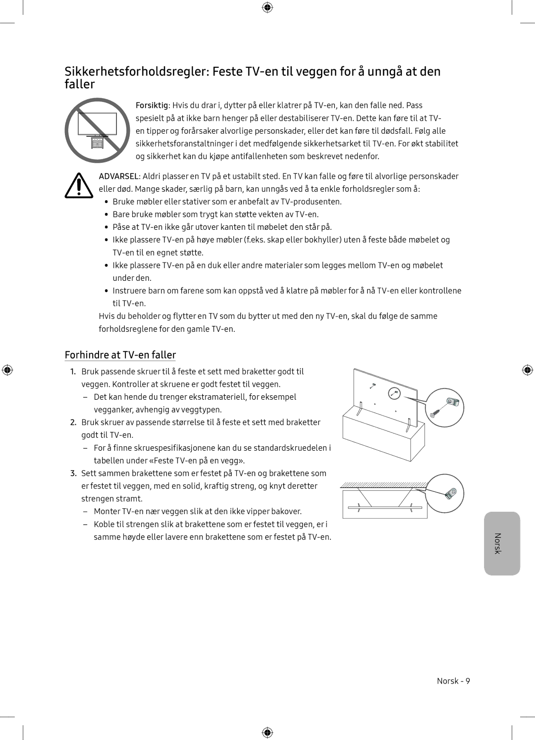 Samsung UE65NU7105KXXC, UE65NU7175UXXC manual Forhindre at TV-en faller 