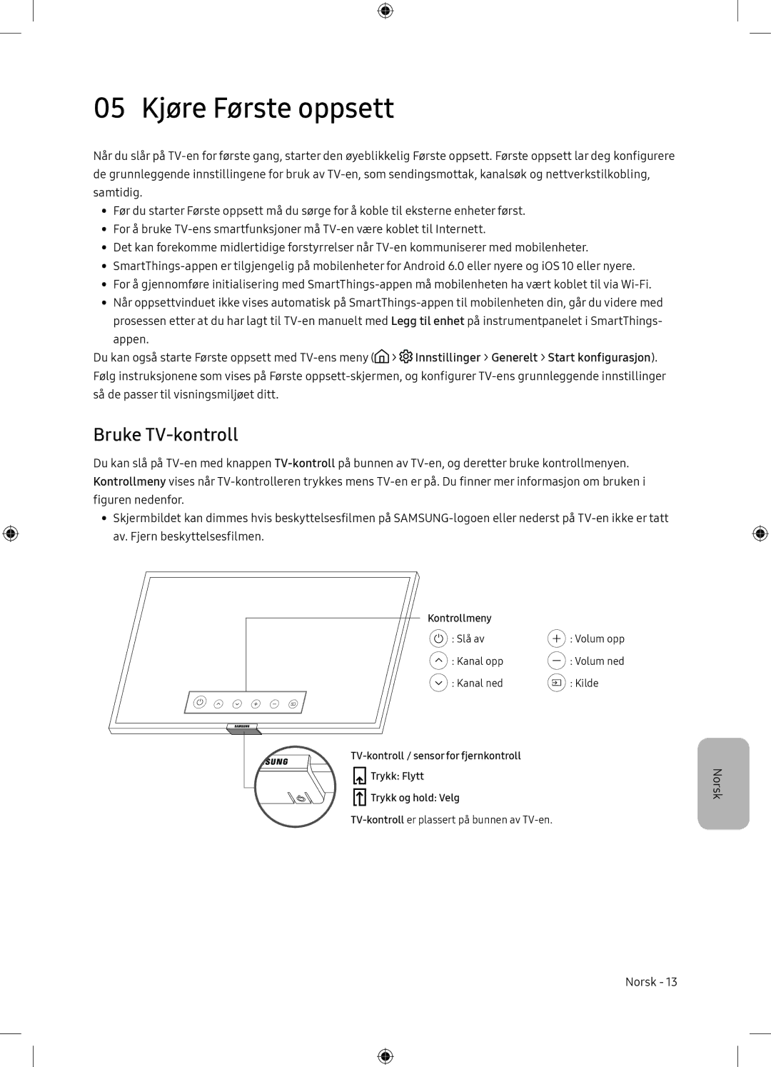 Samsung UE65NU7105KXXC, UE65NU7175UXXC manual 05 Kjøre Første oppsett, Bruke TV-kontroll 