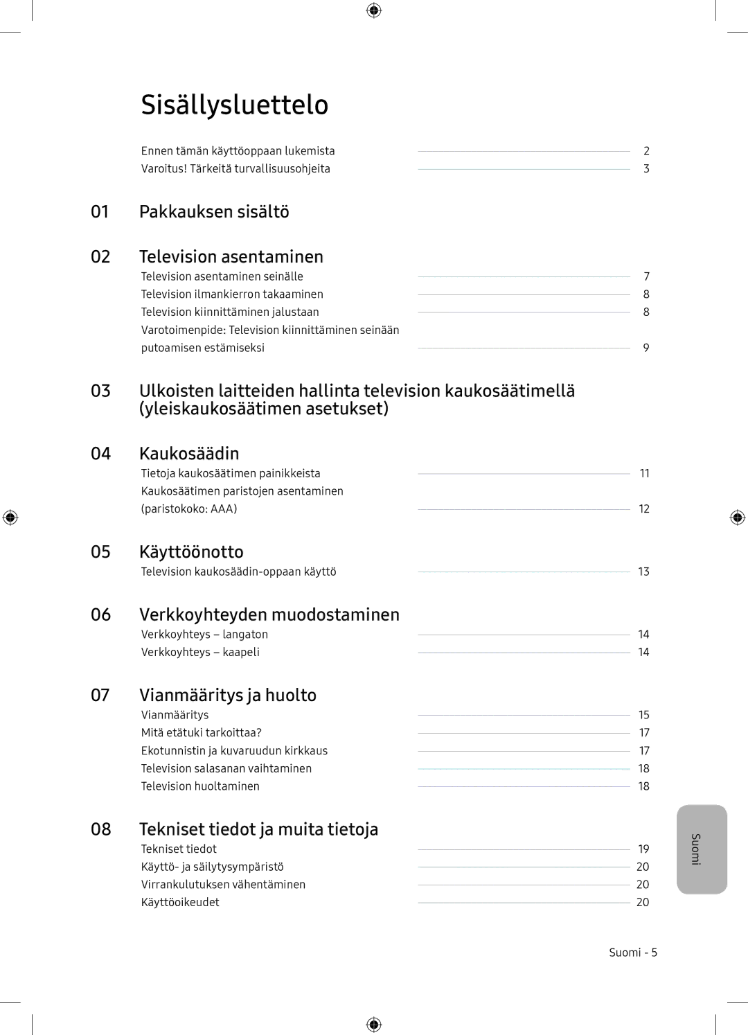 Samsung UE65NU7105KXXC, UE65NU7175UXXC manual Sisällysluettelo 