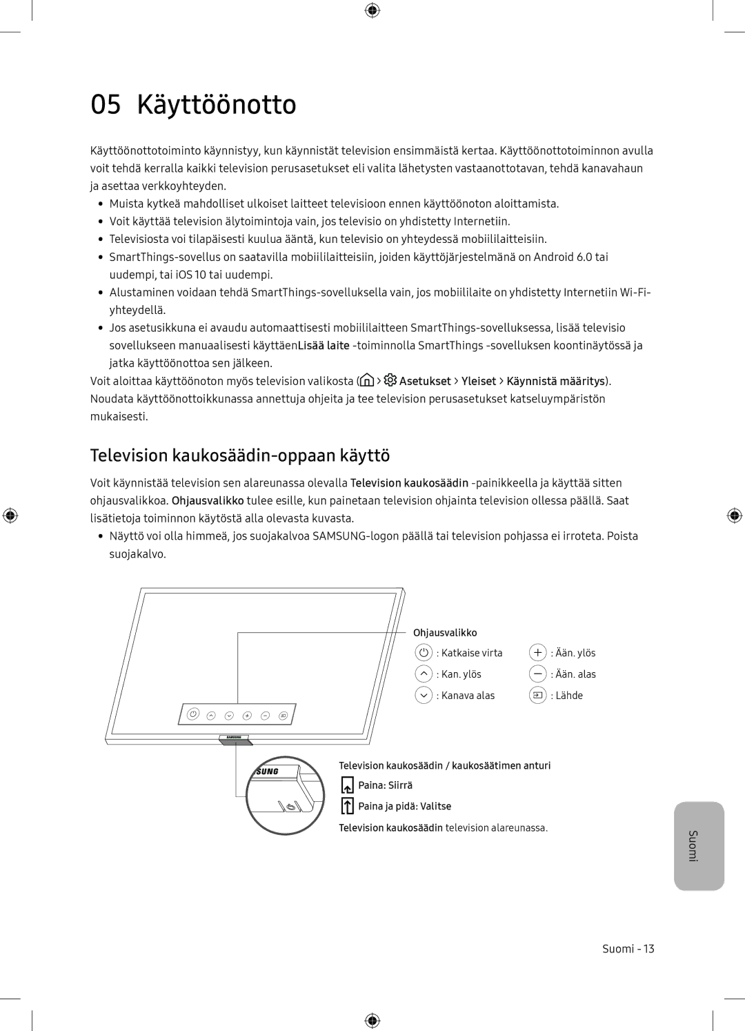 Samsung UE65NU7105KXXC, UE65NU7175UXXC manual 05 Käyttöönotto, Television kaukosäädin-oppaan käyttö 