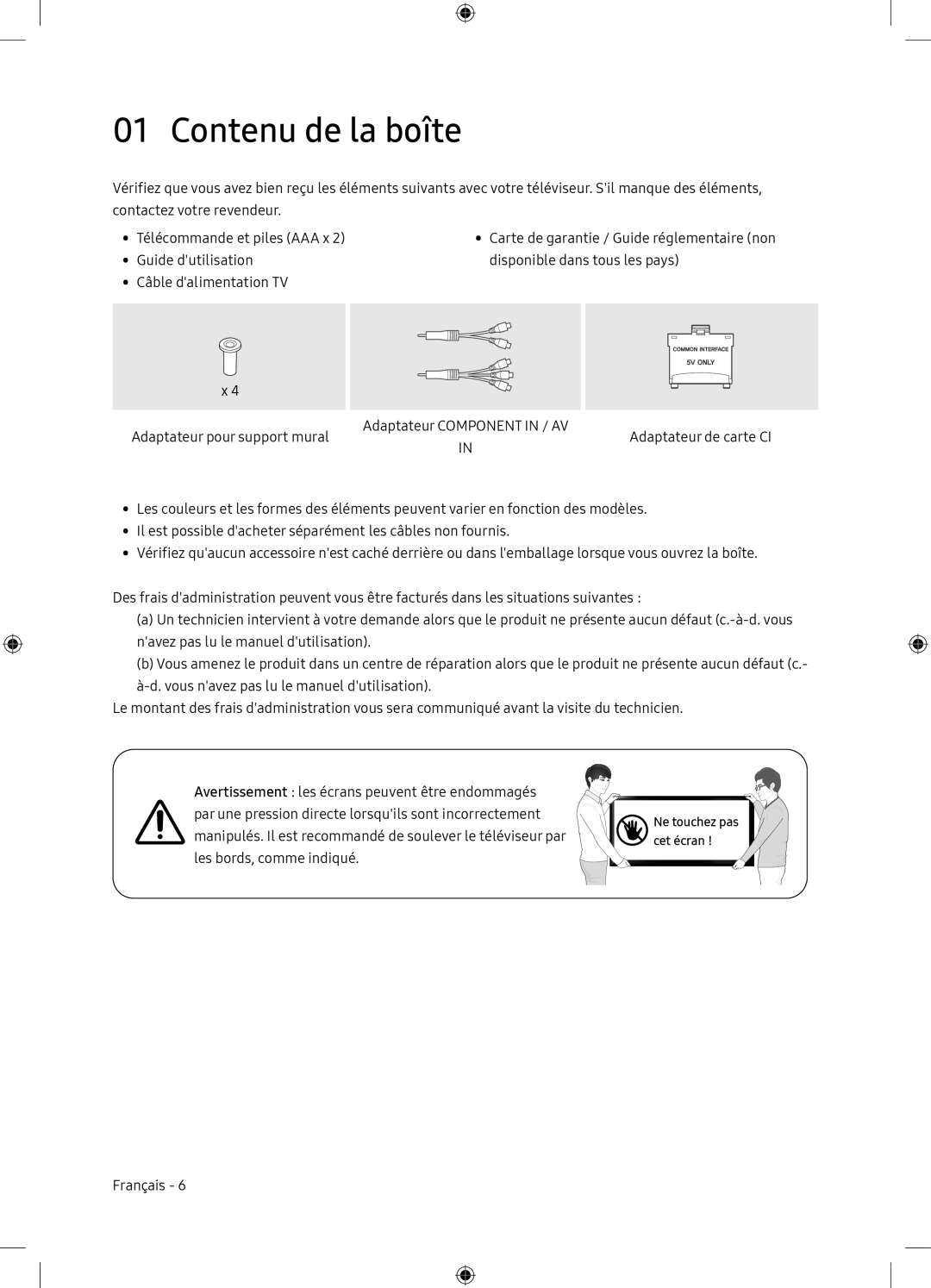 Samsung UE65NU7175UXXC, UE65NU7105KXXC manual Contenu de la boîte 