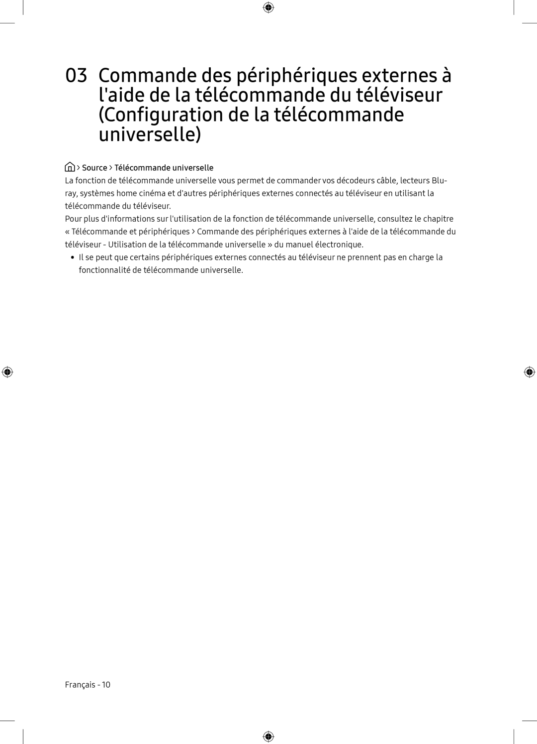 Samsung UE65NU7175UXXC, UE65NU7105KXXC manual Source Télécommande universelle 