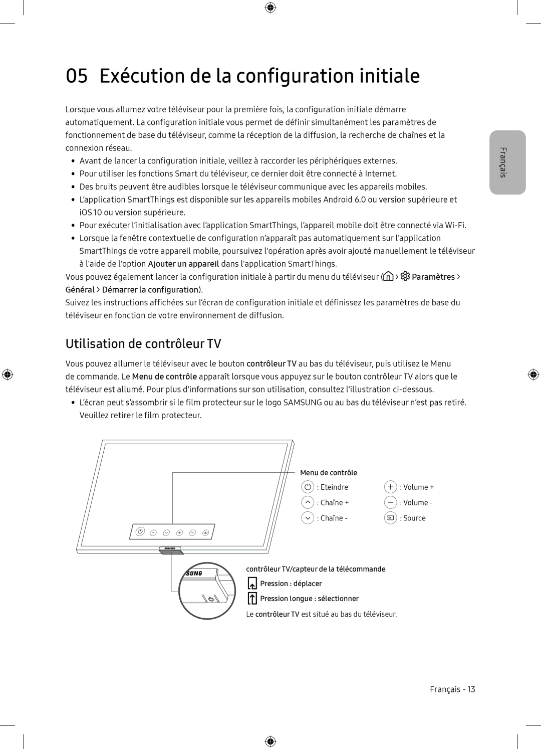 Samsung UE65NU7105KXXC, UE65NU7175UXXC manual 05 Exécution de la configuration initiale, Utilisation de contrôleur TV 