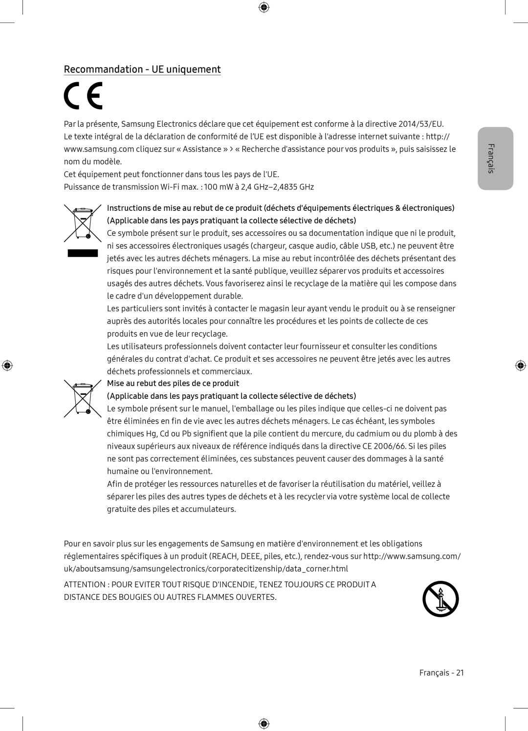 Samsung UE65NU7105KXXC, UE65NU7175UXXC manual Recommandation UE uniquement 