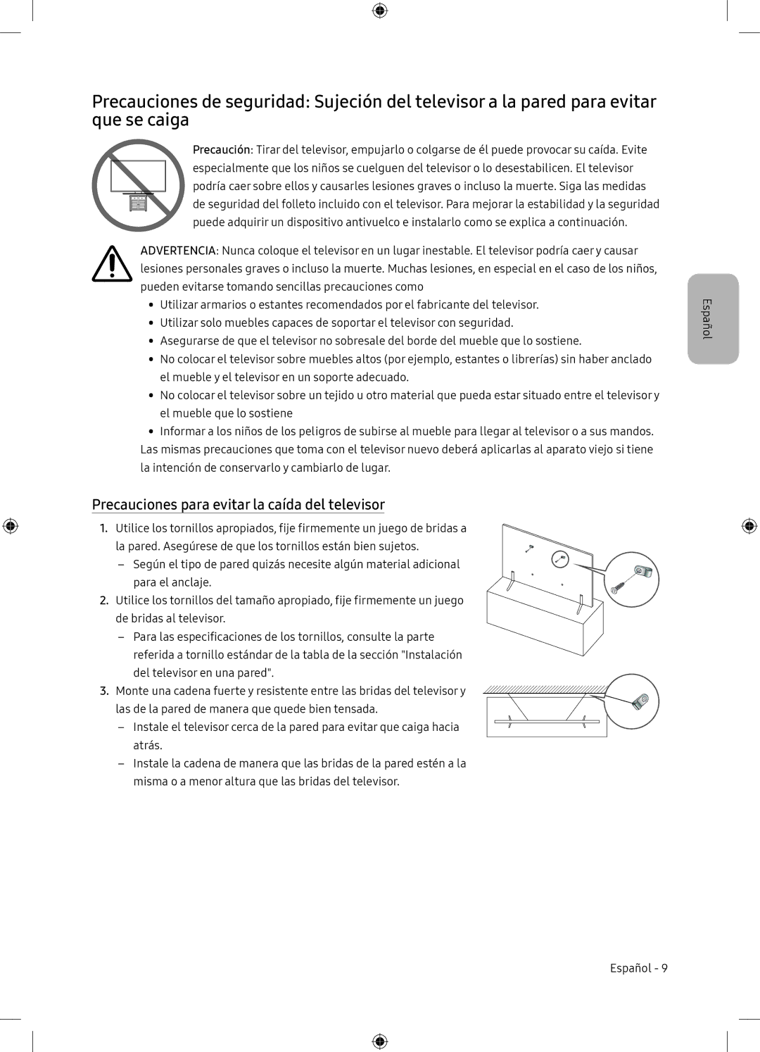 Samsung UE65NU7105KXXC, UE65NU7175UXXC manual Precauciones para evitar la caída del televisor 