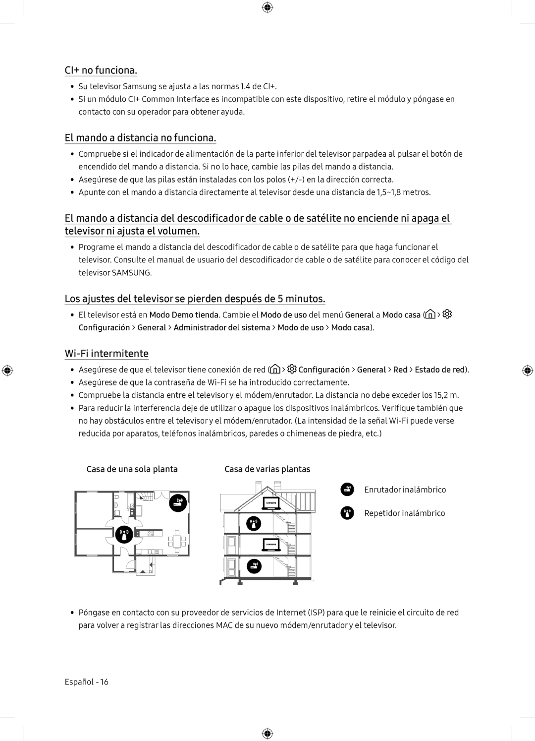 Samsung UE65NU7175UXXC, UE65NU7105KXXC manual CI+ no funciona, El mando a distancia no funciona, Wi-Fi intermitente 