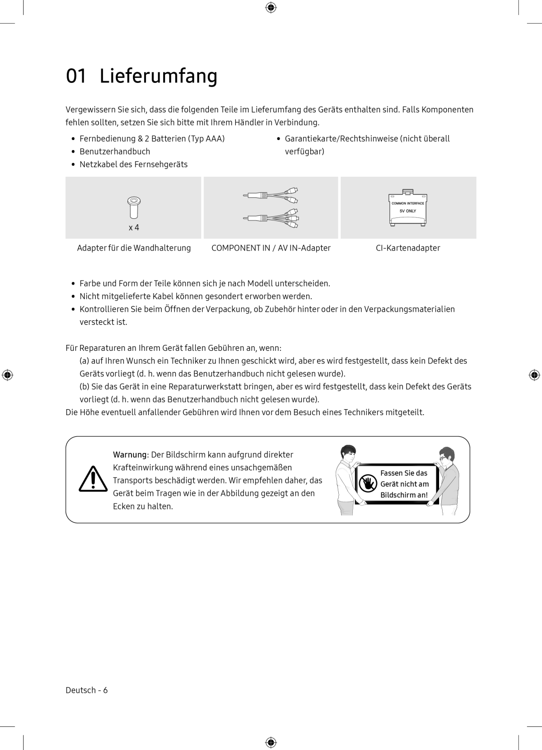 Samsung UE65NU7175UXXC, UE65NU7105KXXC manual Lieferumfang 